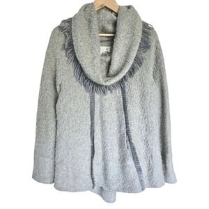 Angel Of The North Anthropologie Gray Fringed Cowl Sweater Large Wool Blend
